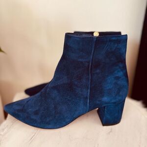 L'AGENCE Jeanne Block‎ Heel Suede Velvet Bootie, Size 8 (Euro 38), Blue, NWT